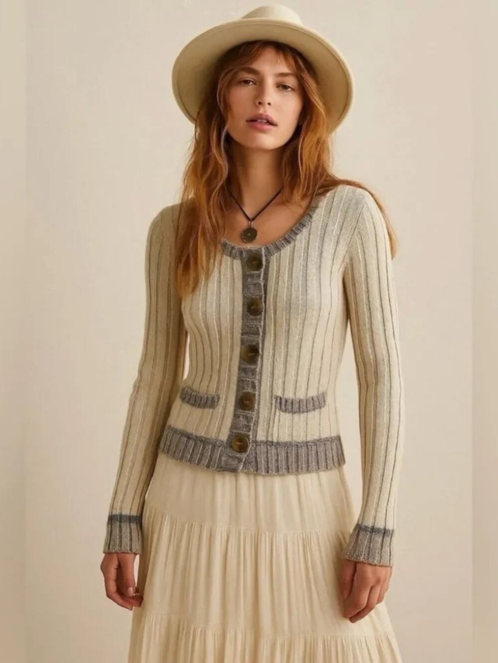 Free People Cream Tan Walk In The Park Knit Angora Blend Button Up Cardigan